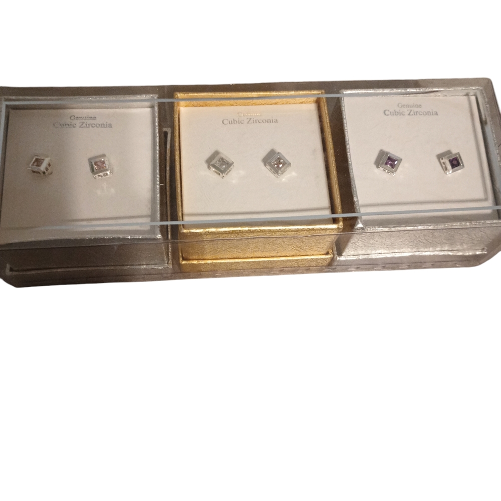 Silver and Purple Earrings with Cushion-Cut Design